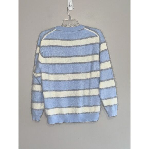J.Crew Brushed Cashmere Relaxed Crewneck Sweater Striped Blue Ivory Grey Prep XS - Picture 15 of 15